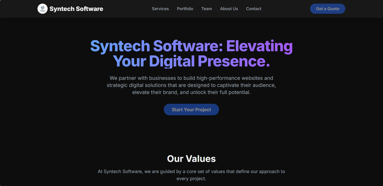 Screenshot of the Syntech Software website